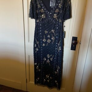Adrianna Papell Black and Gold Embellished Midi Dress